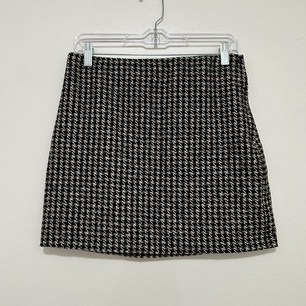 H&M Houndstooth Plaid Mini Skirt Wool Blend Size 6 Academia Y2K Classic
